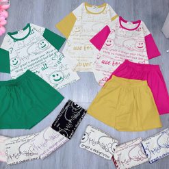 đồ bộ quần đùi trơn áo tay ngắn in nhiều chữ - DBO4822