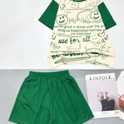 đồ bộ quần đùi trơn áo tay ngắn in nhiều chữ - DBO4822