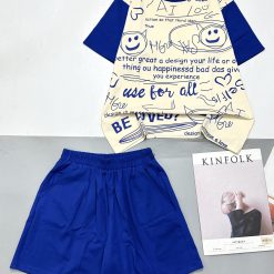 đồ bộ quần đùi trơn áo tay ngắn in nhiều chữ - DBO4822