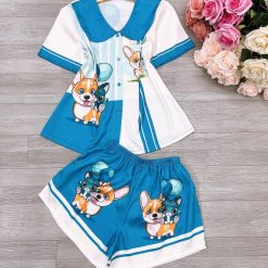 Đồ bộ siêu mát quần đùi áo tay ngắn cổ bẻ in nhiều hình - DBO4825