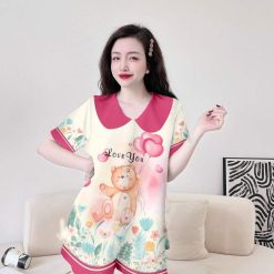 Đồ bộ siêu mát quần đùi áo tay ngắn cổ bẻ in nhiều hình - DBO4825