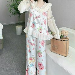 đồ bộ quần dài áo tay dài vải latin phối ren nơ - DBO4826