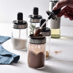 Combo 5 Hũ Đựng Gia Vị Bằng Thuỷ Tinh - Lọ Đựng Gia Vị Thuỷ Tinh Có Nắp Đậy Kèm Thìa Nhà Bếp 13x5cm - CBLOGIAVI01