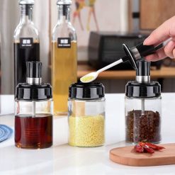 Combo 5 Hũ Đựng Gia Vị Bằng Thuỷ Tinh - Lọ Đựng Gia Vị Thuỷ Tinh Có Nắp Đậy Kèm Thìa Nhà Bếp 13x5cm - CBLOGIAVI01