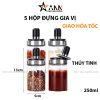 Combo 5 Hũ Đựng Gia Vị Bằng Thuỷ Tinh - Lọ Đựng Gia Vị Thuỷ Tinh Có Nắp Đậy Kèm Thìa Nhà Bếp 13x5cm - CBLOGIAVI01