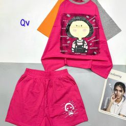 đồ bộ quần đùi áo tay ngắn in hình bé tóc ngang - DBO4830