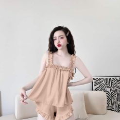 Đồ bộ quần đùi latin áo dây bèo trơn - DBO4836