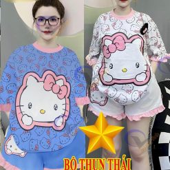 Đồ bộ quần đùi bèo áo tay phồng bèo in hình mèo kitty - DBO4842