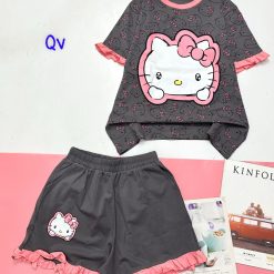 Đồ bộ quần đùi bèo áo tay phồng bèo in hình mèo kitty - DBO4842