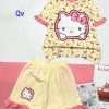 Đồ bộ quần đùi bèo áo tay phồng bèo in hình mèo kitty - DBO4842