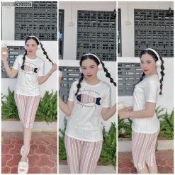 Đồ bộ quần lửng màu sọc áo tay ngắn in hình cá - DBO4844