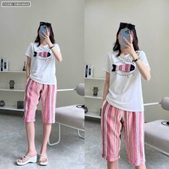 Đồ bộ quần lửng màu sọc áo tay ngắn in hình cá - DBO4844
