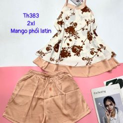 Đồ bộ mango phối latin quần đùi trơn áo yếm 2 dây form lớn - DBO4845