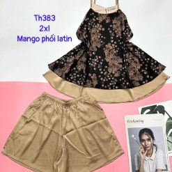 Đồ bộ mango phối latin quần đùi trơn áo yếm 2 dây form lớn - DBO4845