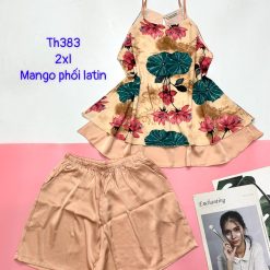 Đồ bộ mango phối latin quần đùi trơn áo yếm 2 dây form lớn - DBO4845