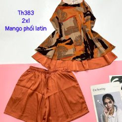 Đồ bộ mango phối latin quần đùi trơn áo yếm 2 dây form lớn - DBO4845