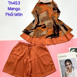 Đồ bộ mango phối latin quần đùi trơn áo yếm 2 dây 2 tầng - DBO4846