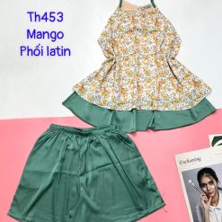 Đồ bộ mango phối latin quần đùi trơn áo yếm 2 dây 2 tầng - DBO4846