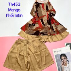 Đồ bộ mango phối latin quần đùi trơn áo yếm 2 dây 2 tầng - DBO4846
