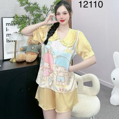 Đồ bộ quần đùi trơn latin áo tay phồng - DBO4847