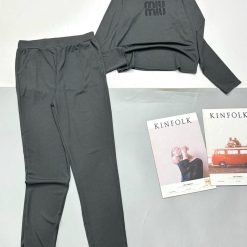 Đồ bộ gân tăm quần dài áo tay ngắn in chữ - DBO4849