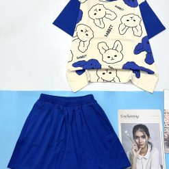 đồ bộ quần đùi trơn áo tay ngắn in hình nhiều thỏ - DBO4858