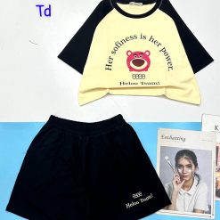 đồ bộ quần đùi áo crop top tay ngắn in hình gấu - DBO4860