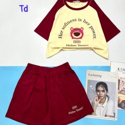 đồ bộ quần đùi áo crop top tay ngắn in hình gấu - DBO4860