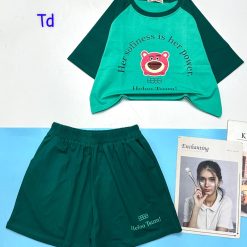 đồ bộ quần đùi áo crop top tay ngắn in hình gấu - DBO4860