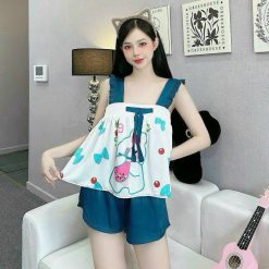 Đồ bộ quần đùi latin áo hai dây bản bèo nơ - DBO4863