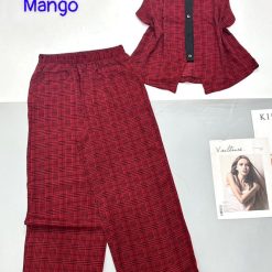Đồ bộ mango quần dài áo sách nách viền nút áo - DBO4865
