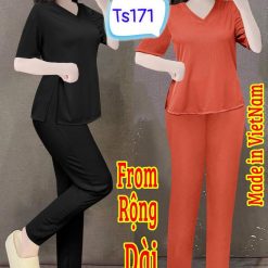 Đồ bộ tăm lạnh quần dài áo cổ v trơn áo xẻ tà - DBO4866