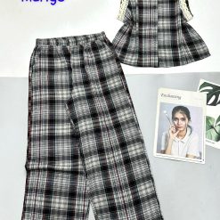 Đồ bộ caro mango quần dài áo sát nách ren - DBO4879