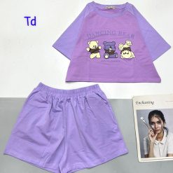 đồ bộ quần đùi áo crop top tay ngắn in hình ba chú gấu - DBO4881