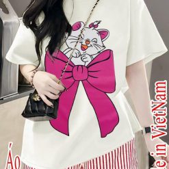 đồ bộ quần đùi bèo sọc áo tay ngắn in mèo nơ - DBO4883