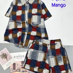 Đồ bộ mango quần đùi áo sơ mi in nhiều hoạ tiết - DBO4887