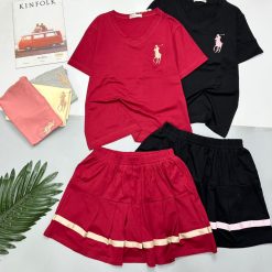 đồ bộ chân váy có sọc dưới áo tay ngắn cổ V - DBO4888