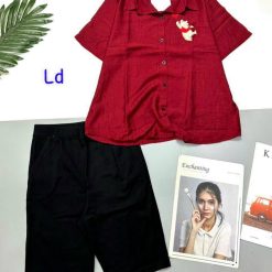 Đồ bộ quần lỡ thun áo sơ mi đũi hình gấu pooh - DBO4896