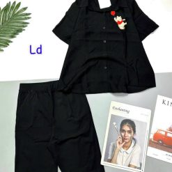 Đồ bộ quần lỡ thun áo sơ mi đũi hình gấu pooh - DBO4896