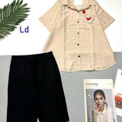 Đồ bộ quần lỡ thun áo sơ mi đũi hình gấu pooh - DBO4896