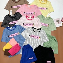 đồ bộ quần đùi áo tay ngắn sọc ngang in chữ snacks - DBO4903