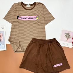 đồ bộ quần đùi áo tay ngắn sọc ngang in chữ snacks - DBO4903