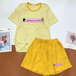 đồ bộ quần đùi áo tay ngắn sọc ngang in chữ snacks - DBO4903