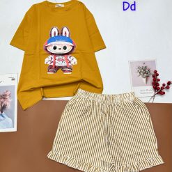 đồ bộ quần đùi sọc áo tay ngắn in hình thỏ đứng - DBO4904