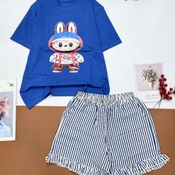 đồ bộ quần đùi sọc áo tay ngắn in hình thỏ đứng - DBO4904