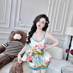 Đồ bộ quần đùi latin áo hai dây bèo thân áo - DBO4913