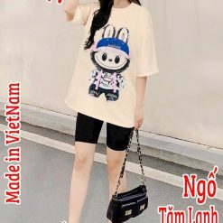 Đồ bộ quần lửng đen áo tay ngắn in hình gấu - DBO4921