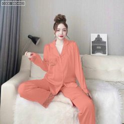 Đồ bộ pijama latin quần dài áo tay dài phối ren trơn - DBO4922