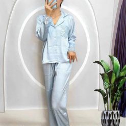 Đồ bộ pijama latin quần dài áo tay dài phối ren trơn - DBO4922
