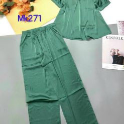 Đồ bộ pijama latin trơn quần áo tay ngắn cổ vuông phối ren - DBO4923